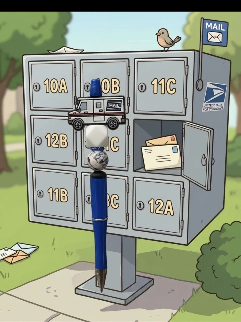 Mail Truck Beadable Blue Pen- Free Refil